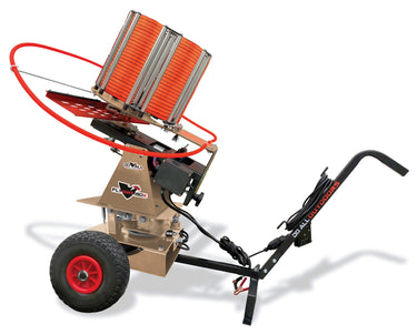 Do All Outdoors Flyway 180x automatic trap thrower on white background. This thrower holds 180 clay pigeons, has the big wobbler kit and cord wrap.