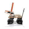 Do All Outdoors Flyway 4x4 in the new tan color-way on a white background. This automatic trap thrower is holding 60 clay pigeons. 